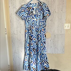 Anthropologie Blue and White Midi Dress